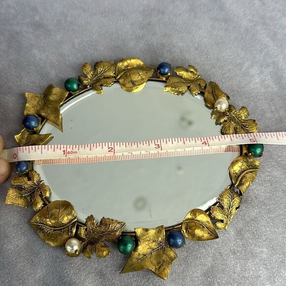 Vintage Gold Leaf Pearl Framed Small Mirror - Picture 7 of 8